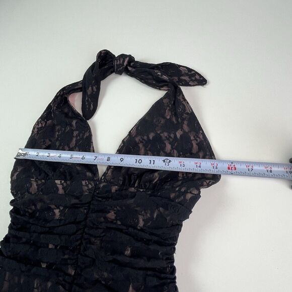 Vtg Wrapper Lace Asymmetrical Halter Dress XS Black Y2K Whimisgoth Fairy Grunge - Picture 6 of 13